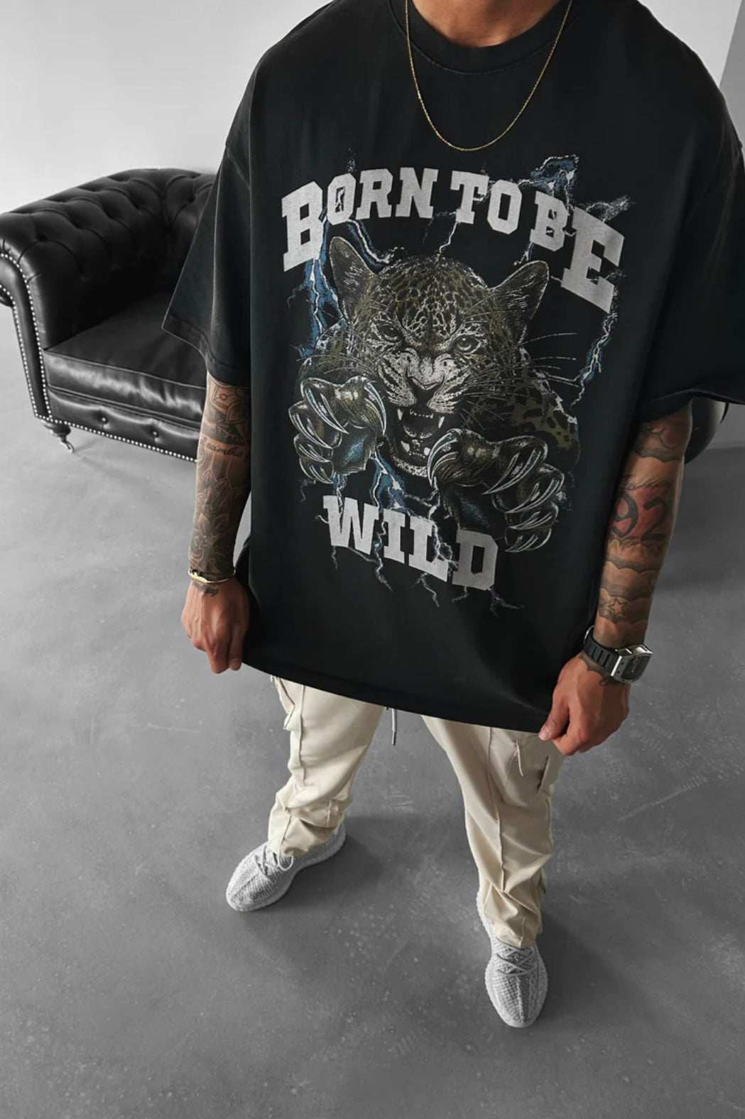 BORN TOBE oversized shirt (אפור כהה)