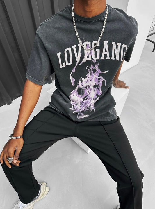 LOVEGANG oversized shirt (אפור כהה)