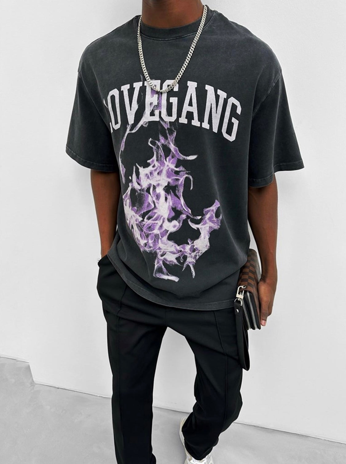 LOVEGANG oversized shirt (אפור כהה)