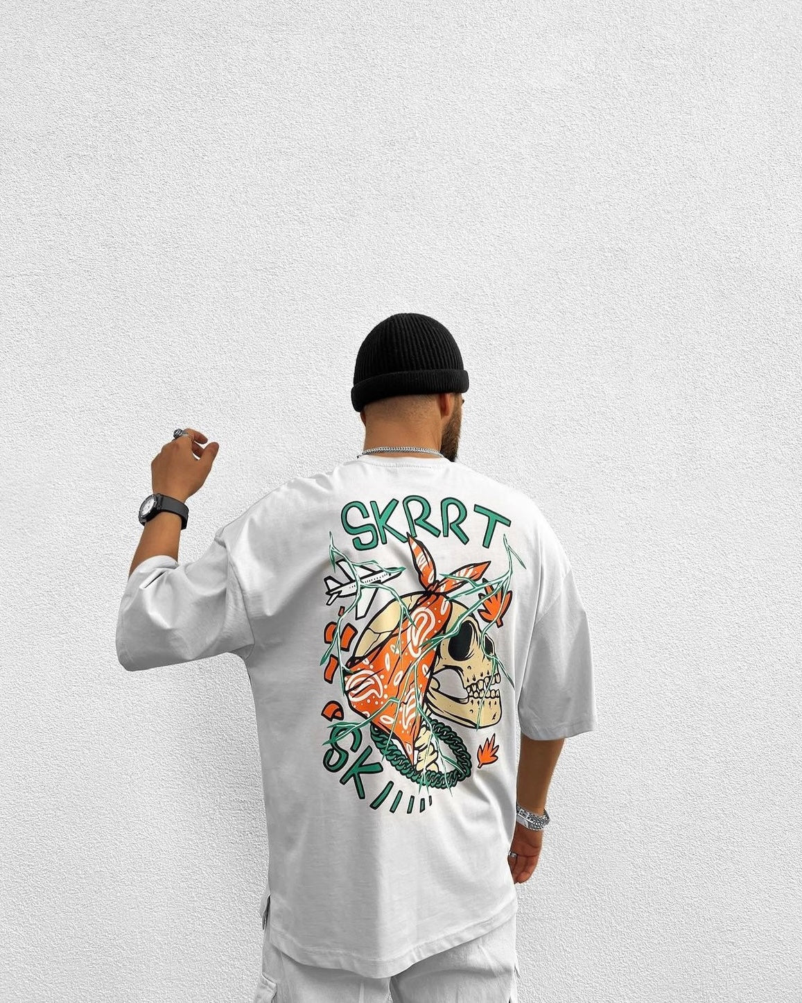 SKRRT oversized shirt (לבן)