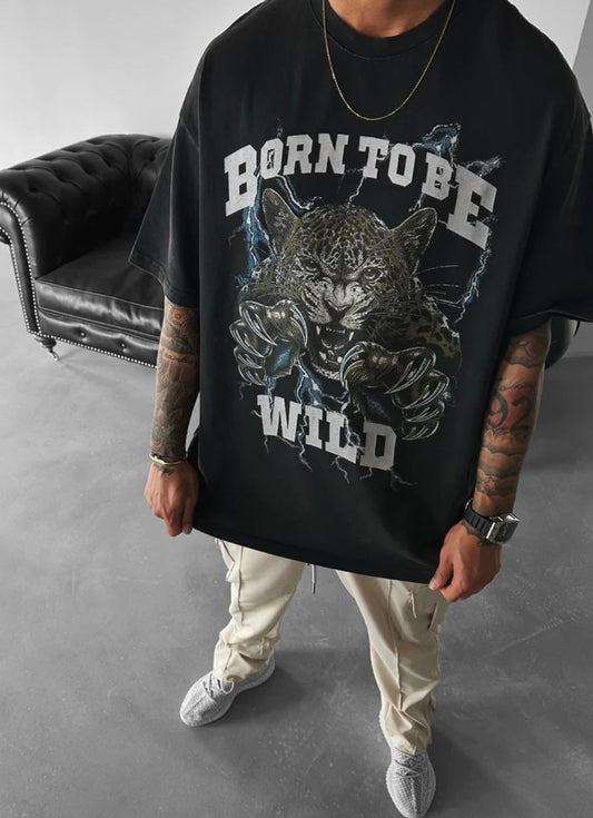 BORN TOBE oversized shirt (אפור כהה)