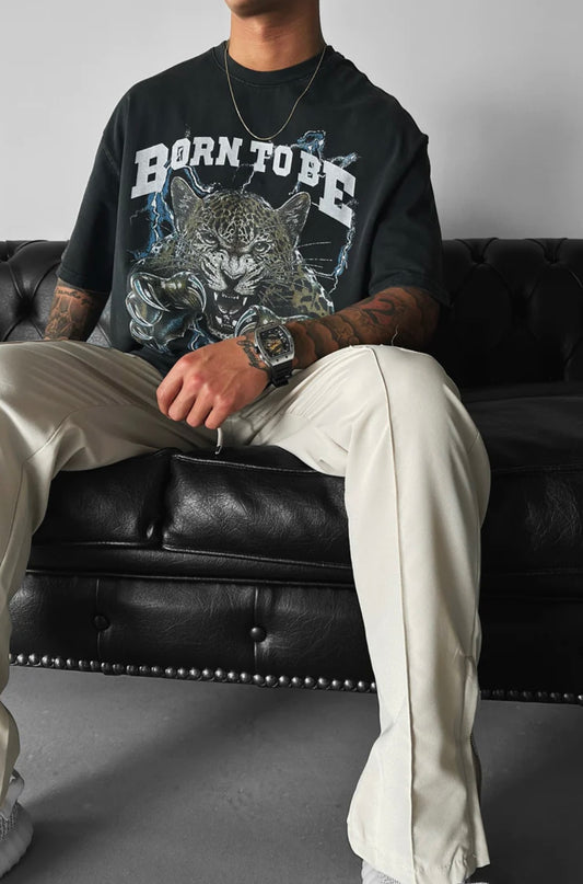 BORN TOBE oversized shirt (אפור כהה)
